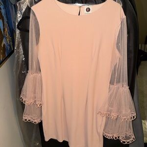 Elegant Pink Dress with Sheer Bell Sleeves